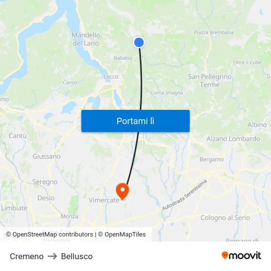 Cremeno to Bellusco map