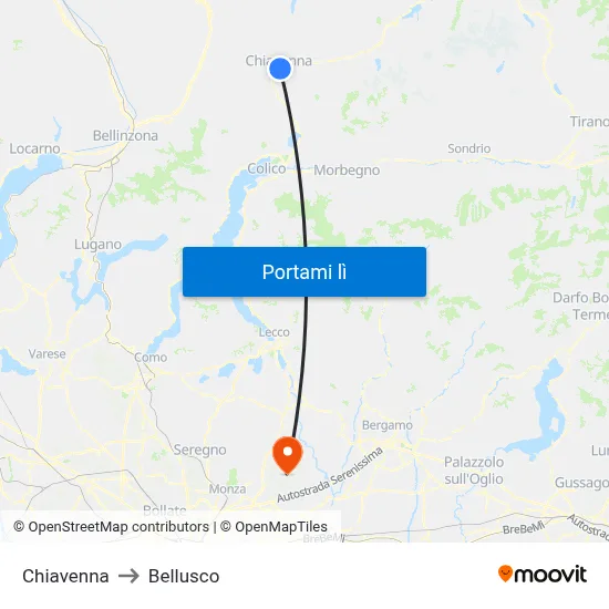 Chiavenna to Bellusco map