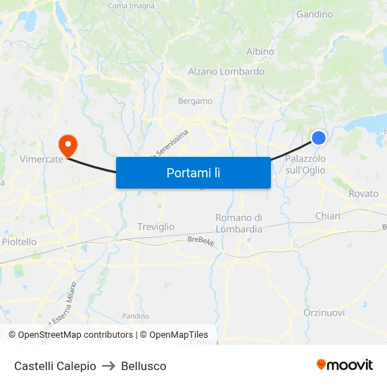 Castelli Calepio to Bellusco map