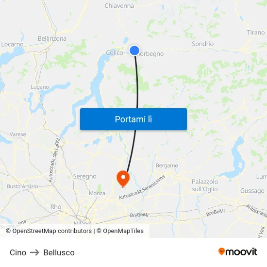 Cino to Bellusco map