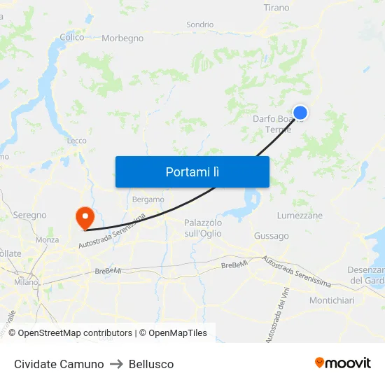 Cividate Camuno to Bellusco map