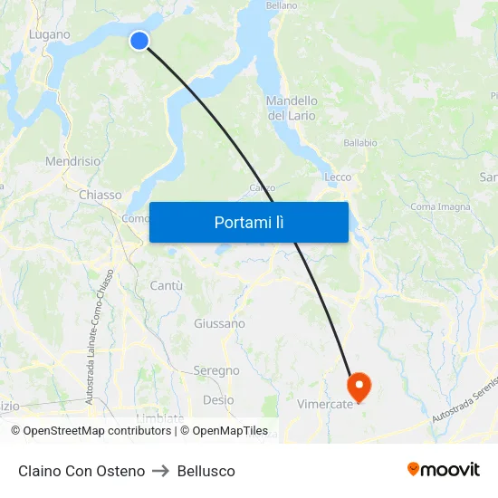 Claino Con Osteno to Bellusco map