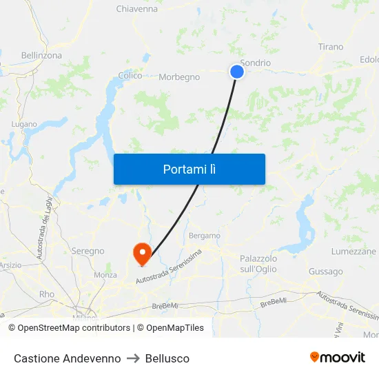 Castione Andevenno to Bellusco map