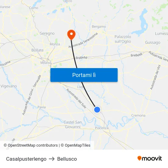 Casalpusterlengo to Bellusco map