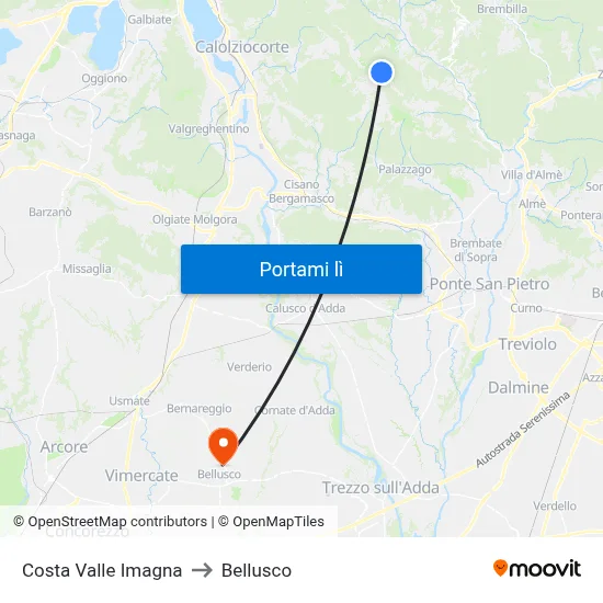 Costa Valle Imagna to Bellusco map