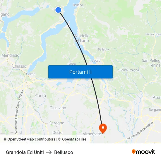 Grandola Ed Uniti to Bellusco map