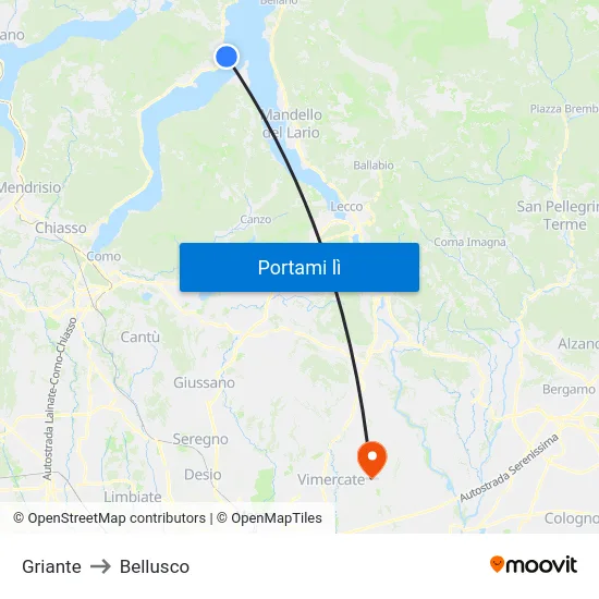 Griante to Bellusco map