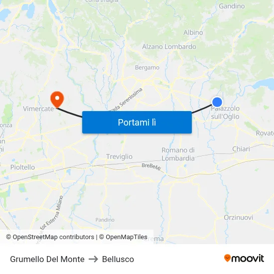 Grumello Del Monte to Bellusco map
