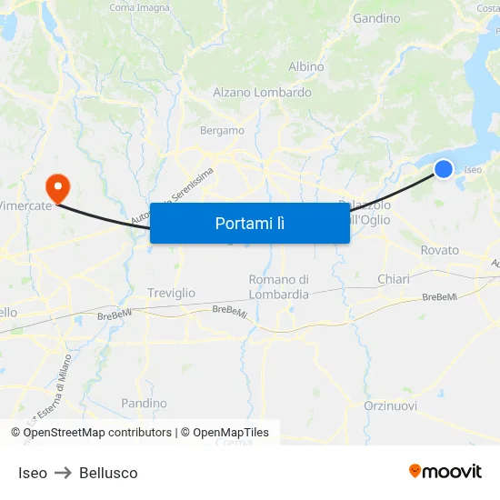 Iseo to Bellusco map