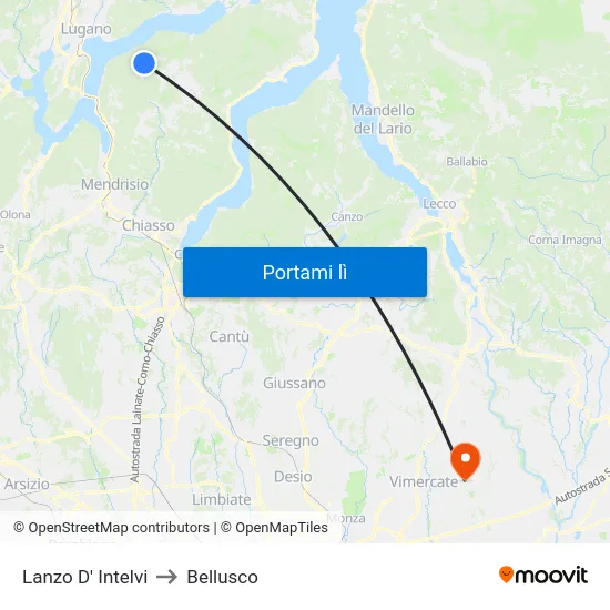 Lanzo D' Intelvi to Bellusco map