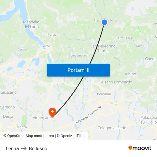 Lenna to Bellusco map