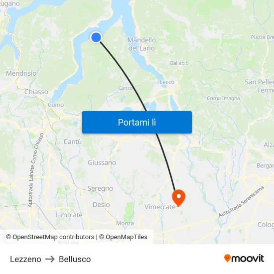 Lezzeno to Bellusco map