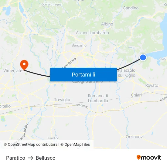 Paratico to Bellusco map