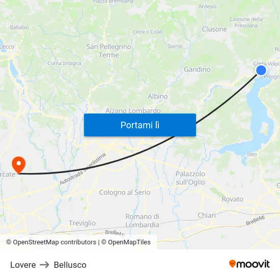 Lovere to Bellusco map