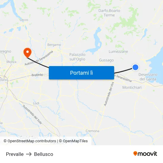 Prevalle to Bellusco map