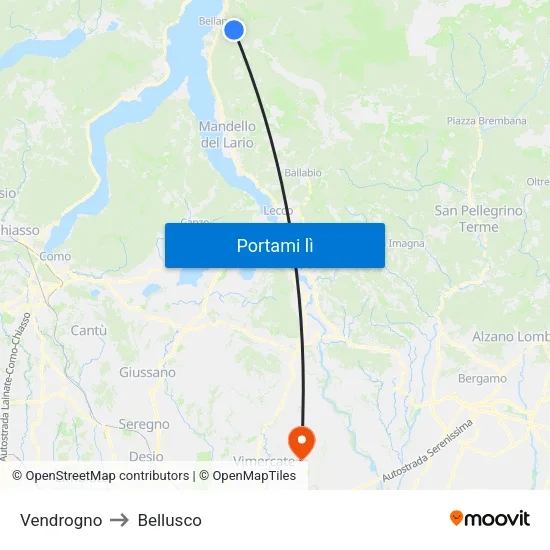 Vendrogno to Bellusco map