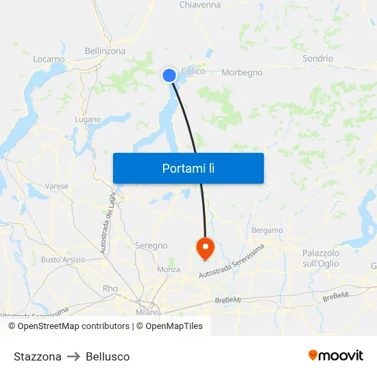 Stazzona to Bellusco map