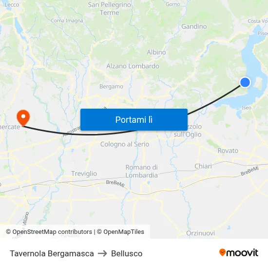 Tavernola Bergamasca to Bellusco map