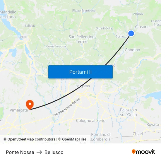 Ponte Nossa to Bellusco map