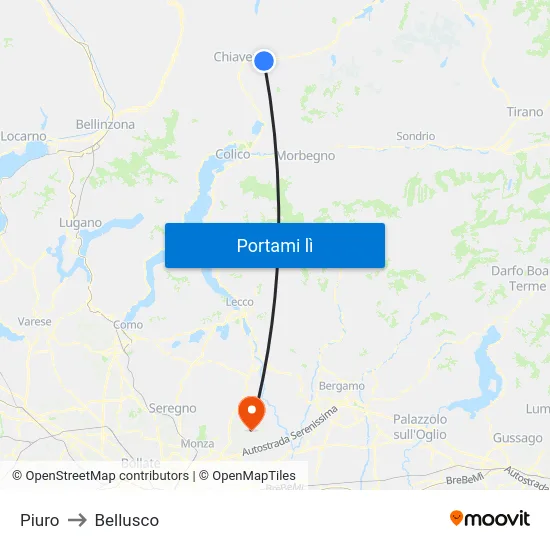 Piuro to Bellusco map