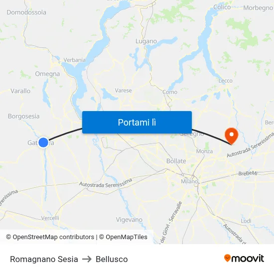 Romagnano Sesia to Bellusco map