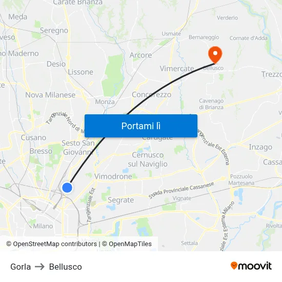 Gorla to Bellusco map