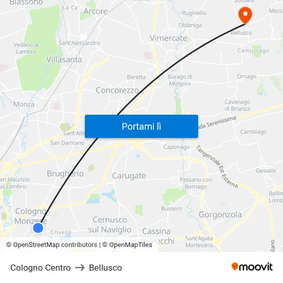 Cologno Centro to Bellusco map