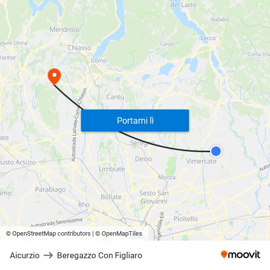 Aicurzio to Beregazzo Con Figliaro map