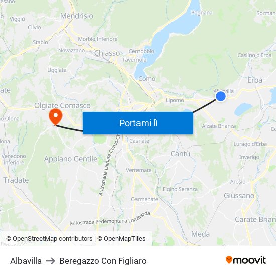 Albavilla to Beregazzo Con Figliaro map