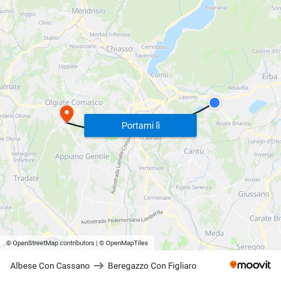 Albese Con Cassano to Beregazzo Con Figliaro map