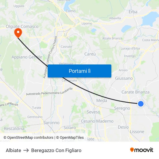 Albiate to Beregazzo Con Figliaro map