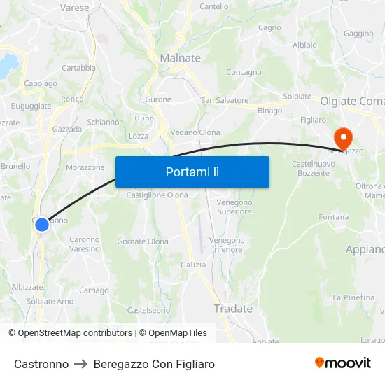 Castronno to Beregazzo Con Figliaro map