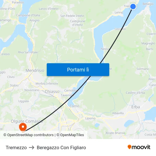 Tremezzo to Beregazzo Con Figliaro map