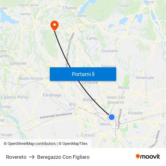 Rovereto to Beregazzo Con Figliaro map