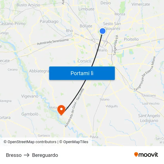 Bresso to Bereguardo map