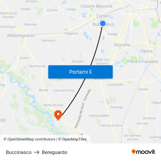 Buccinasco to Bereguardo map