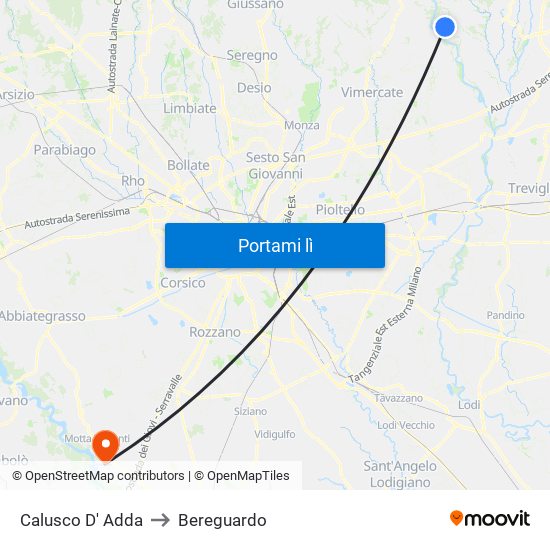 Calusco D' Adda to Bereguardo map