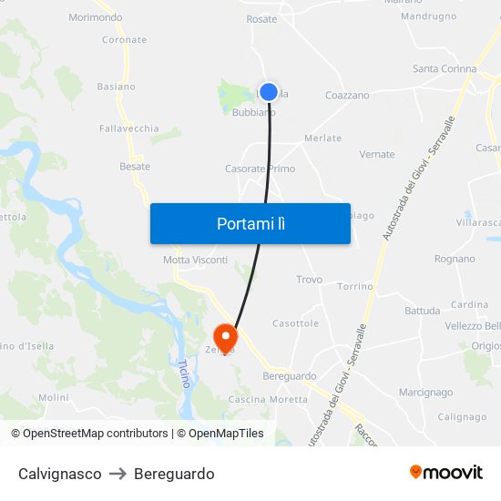 Calvignasco to Bereguardo map