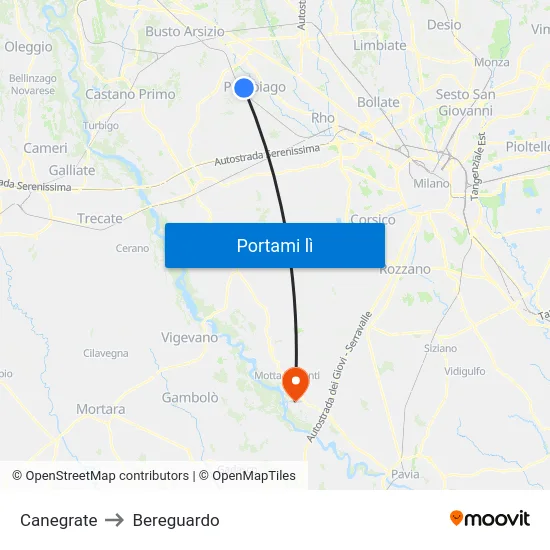 Canegrate to Bereguardo map