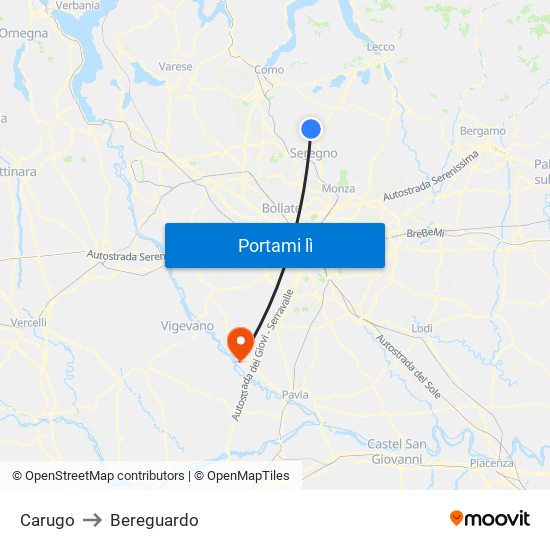 Carugo to Bereguardo map