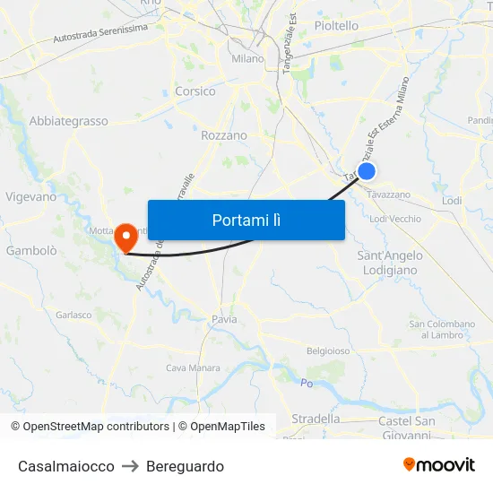 Casalmaiocco to Bereguardo map