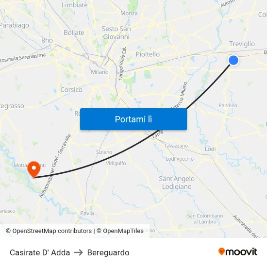 Casirate D' Adda to Bereguardo map