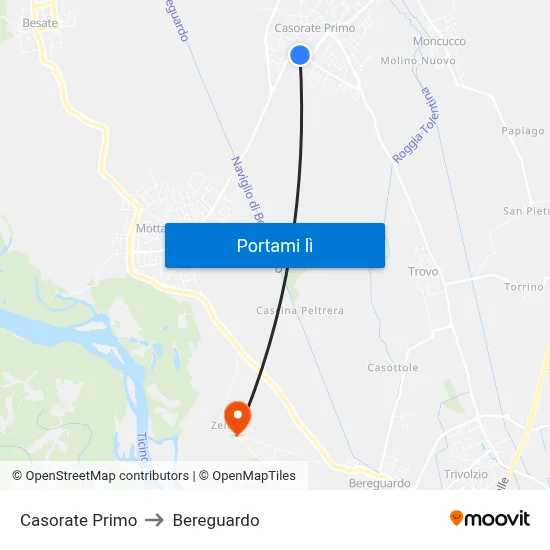 Casorate Primo to Bereguardo map