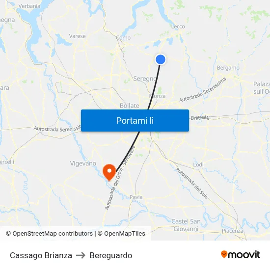 Cassago Brianza to Bereguardo map