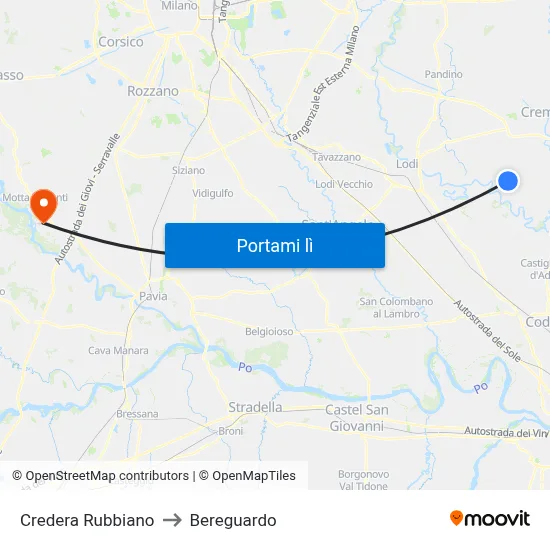 Credera Rubbiano to Bereguardo map