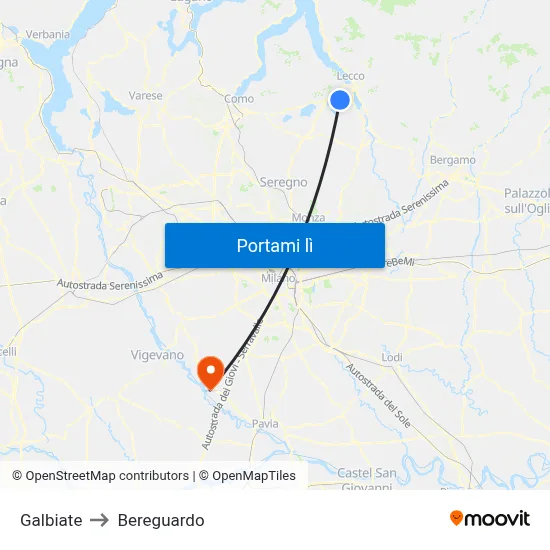 Galbiate to Bereguardo map