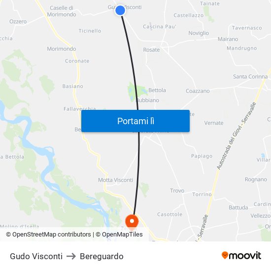 Gudo Visconti to Bereguardo map