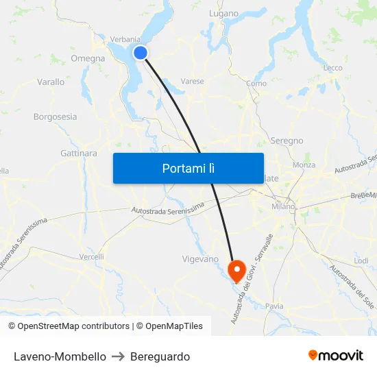 Laveno-Mombello to Bereguardo map
