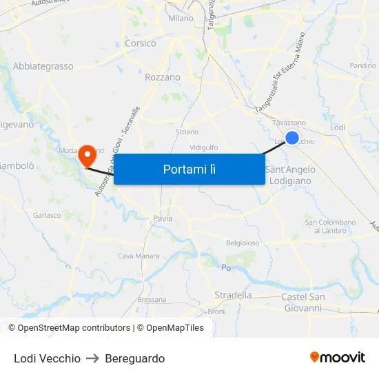 Lodi Vecchio to Bereguardo map