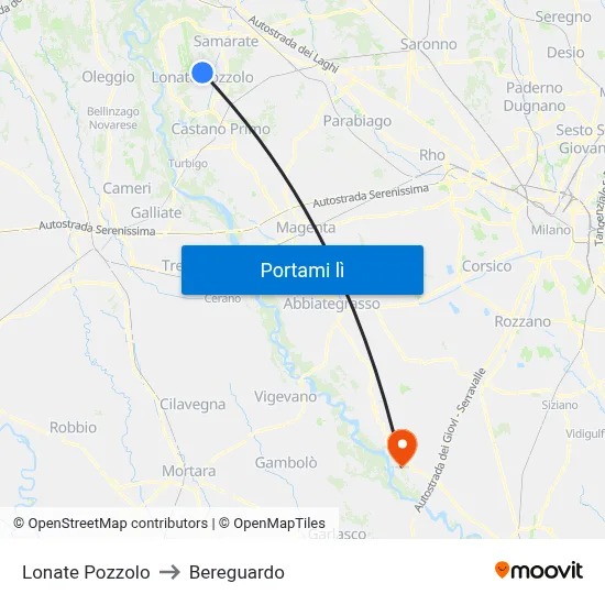 Lonate Pozzolo to Bereguardo map